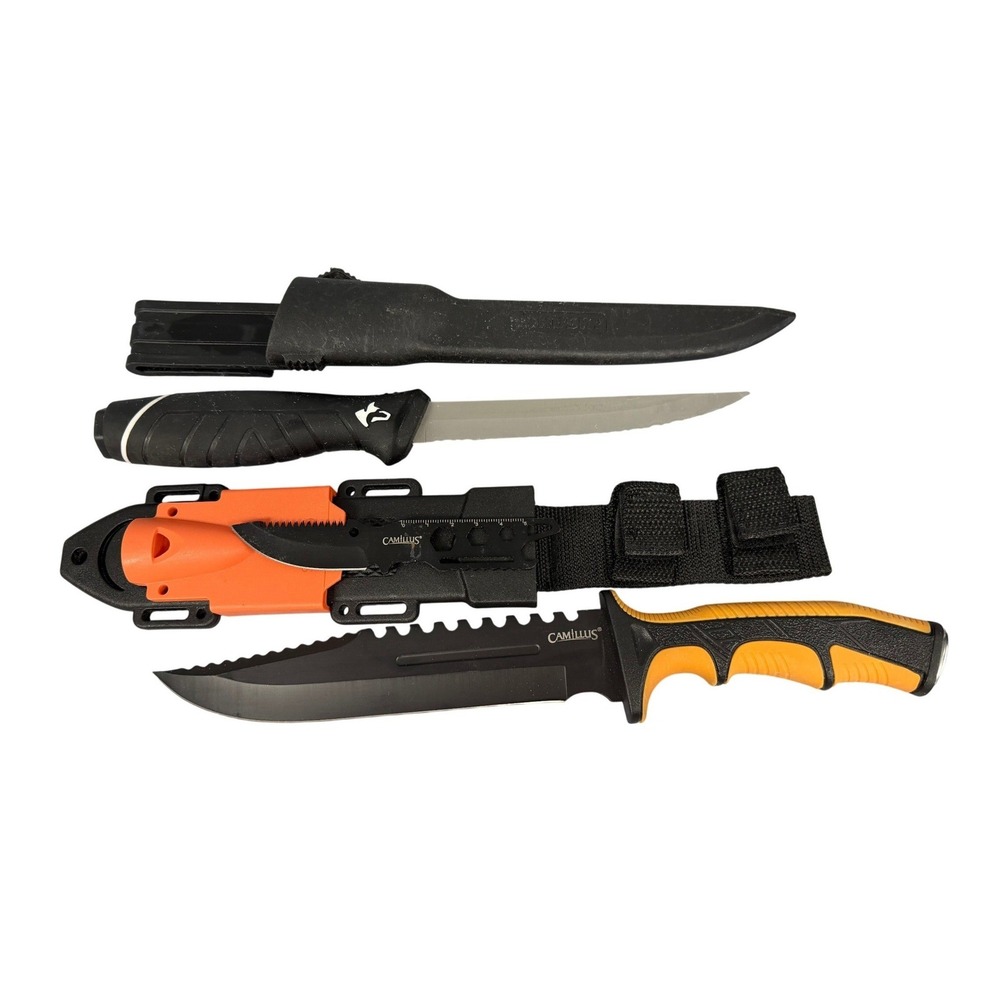 Camillus Survival/Hunting Knife Set‎ with Sheath and Husky Fillet Knife Bundle